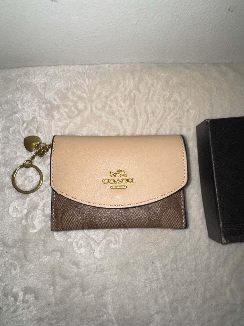 Coach Pink and Brown Signature Card Holder Keychain